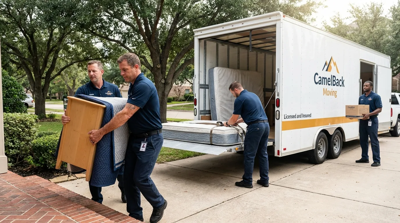 Crew loading residential truck for cross-state move from Winthrop, ME
