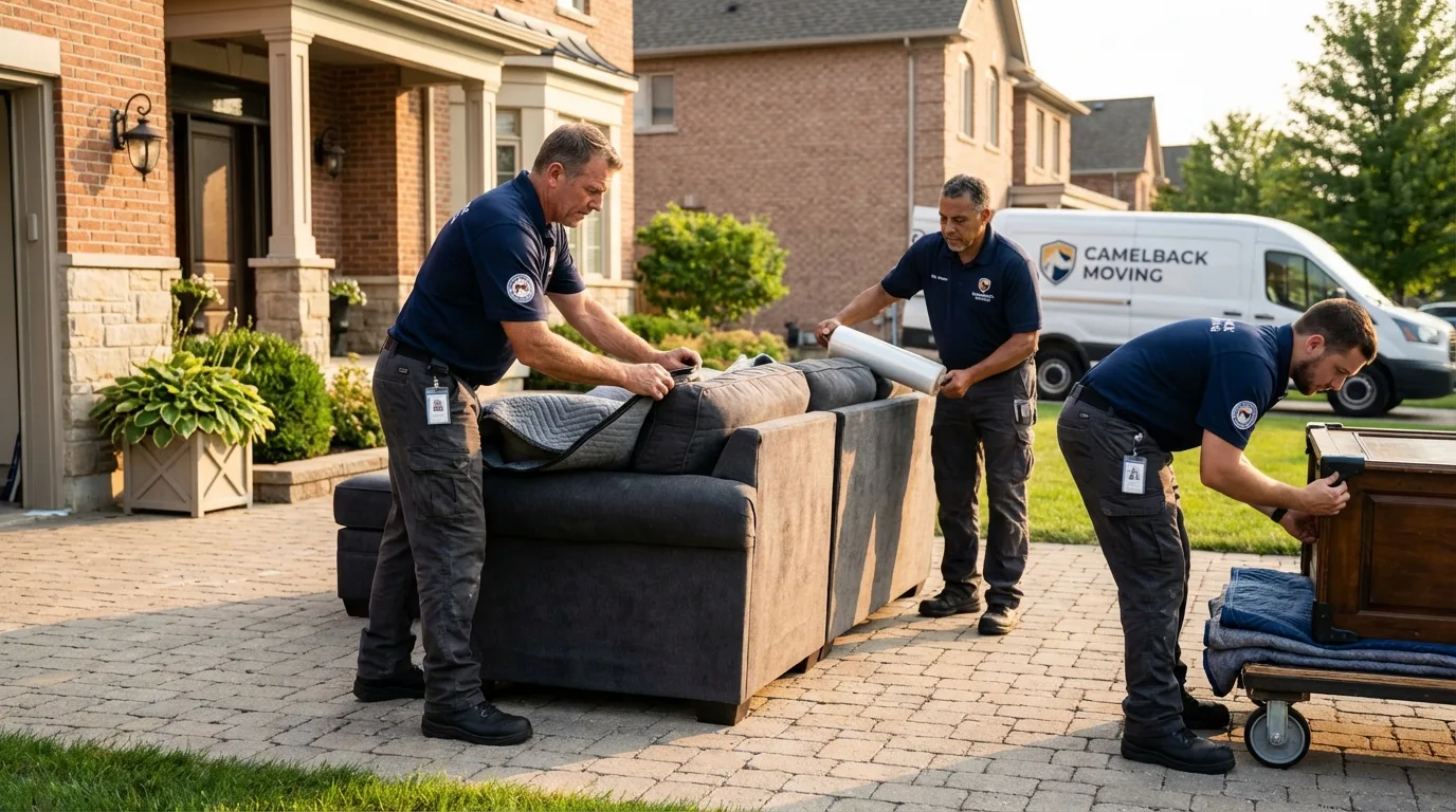 Large estate moving crew wrapping furniture in Winthrop, ME
